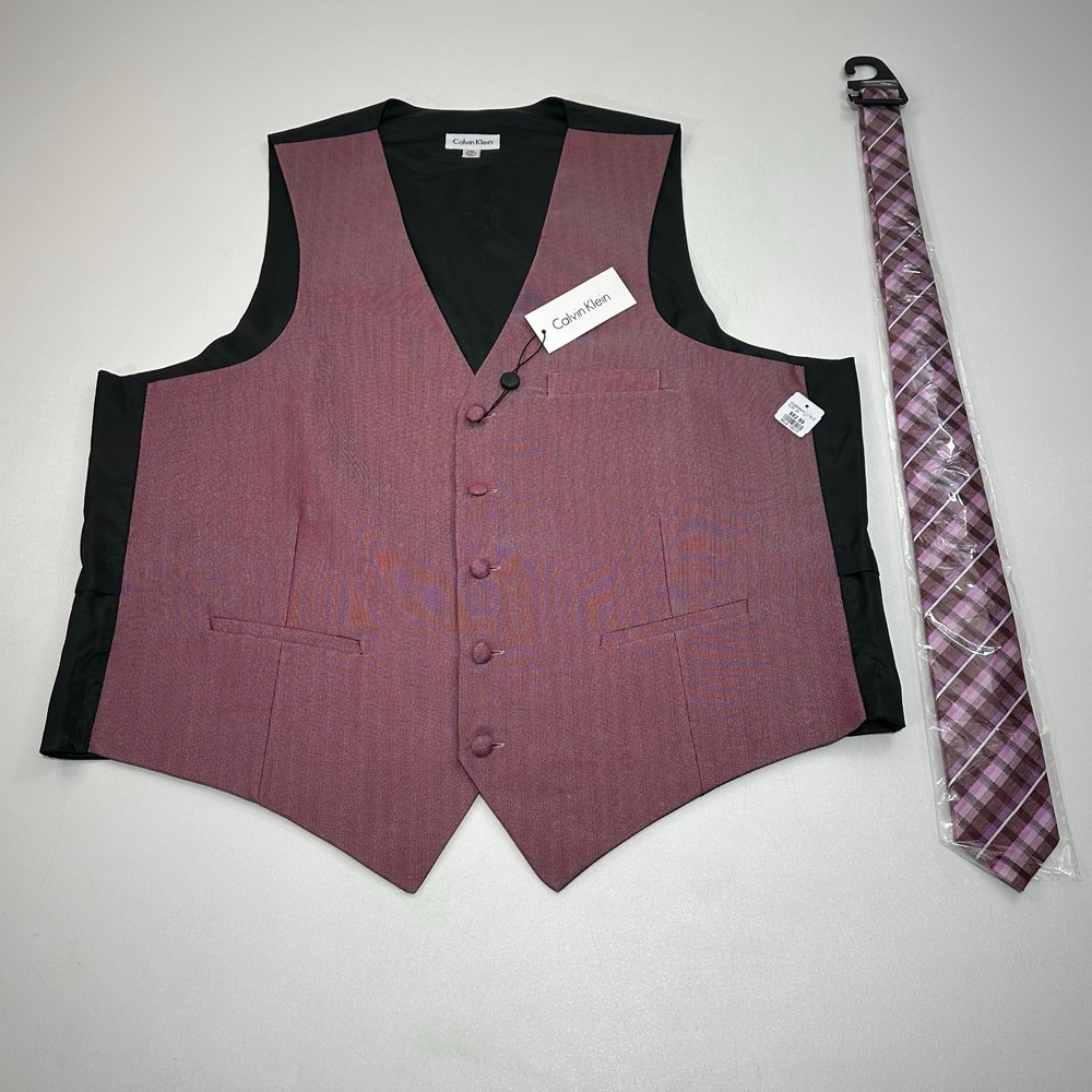 Calvin Klein Men's Vest & Tie Burgundy Size 2X
